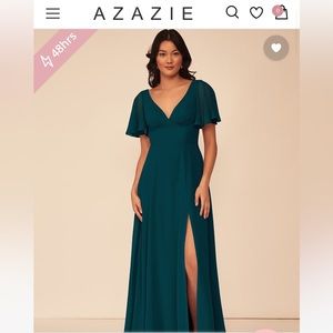 Azazie Kimber in Pine size 6 unaltered